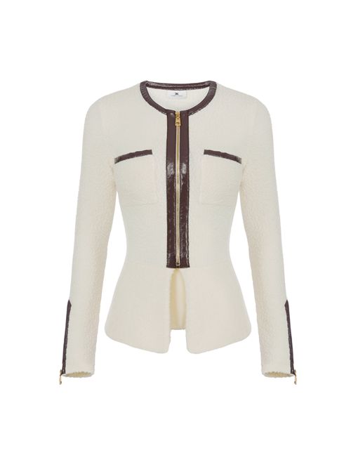 Cardigan in maglia bouclé con dettagli in vinile Elisabetta Franchi | MK38S57E2EG2